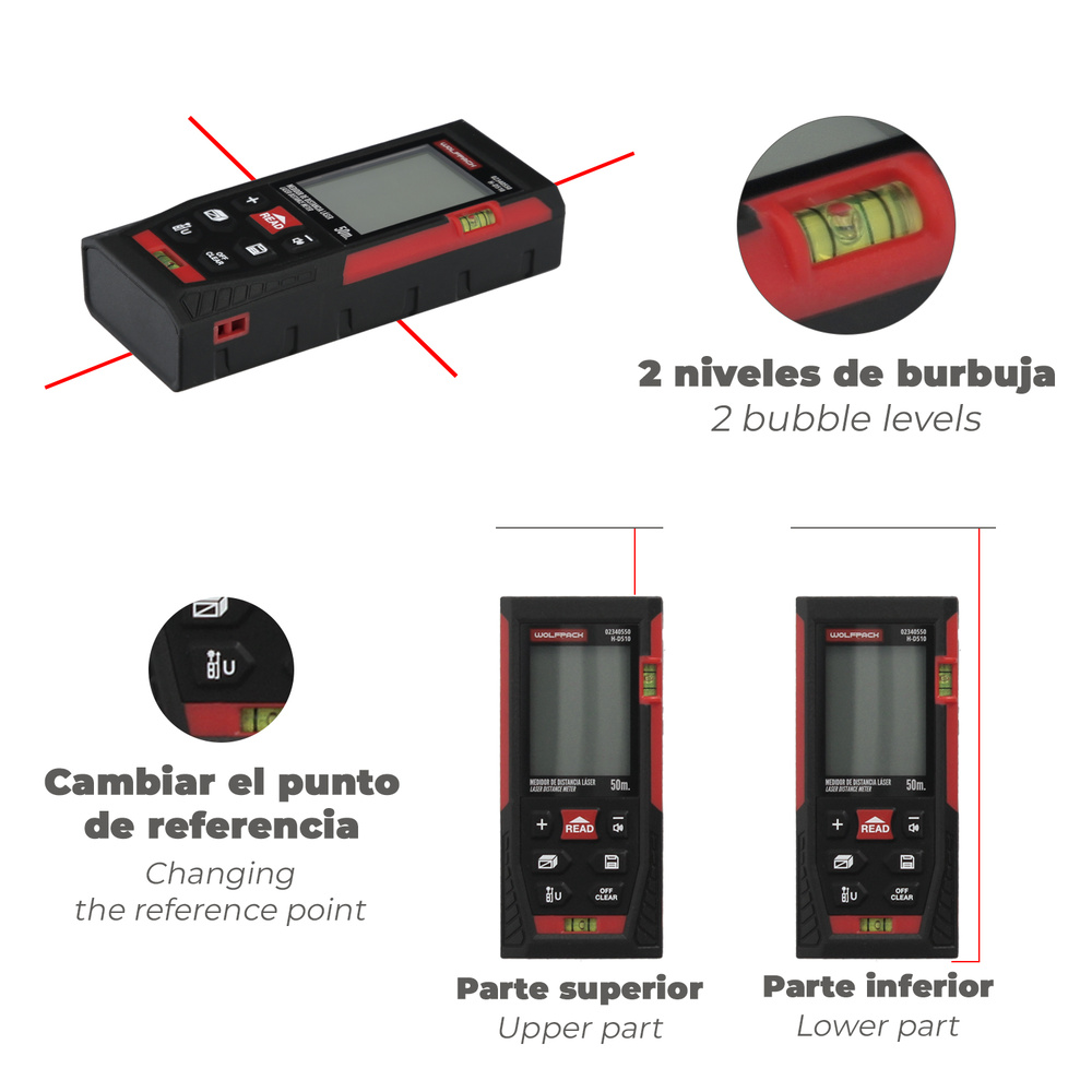 Medidor Laser 10 Funciones 50m Funciona Con 2 Pilas AAA (No Incluido) 2